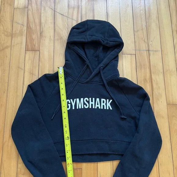 Gymshark Womens Small Black Cropped Hoodie Logo Pullover Sweatshirt - Picture 4 of 6